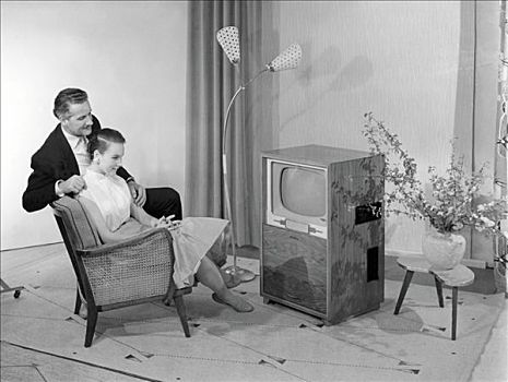 男人,女人,坐,扶手椅,正面,电视,历史