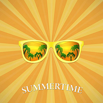 夏天,眼镜,反射,棕榈树,矢量