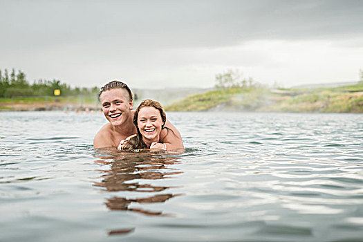 年轻,情侣,秘密,泻湖,温泉,冰岛