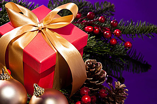 红色,礼物,盒子,圣诞节,特写