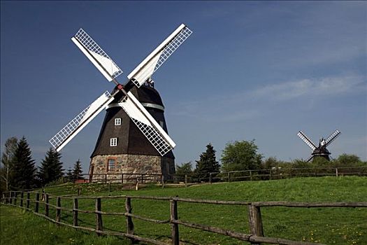 荷兰,风车,梅克伦堡前波莫瑞州,德国,欧洲