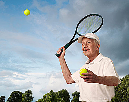 老人,玩,网球