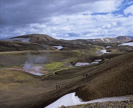 温泉,徒步旅行,兰德玛纳,山,冰岛