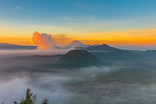 婆罗摩火山,火山,婆罗莫,日出,视点,国家公园,东方,爪哇,印度尼西亚