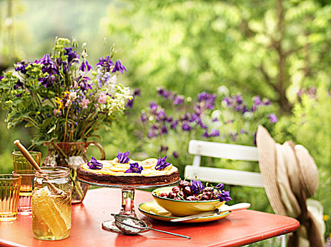 蜂蜜,乳清干酪,点心,桌子,花园