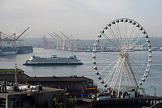 轮子,渡轮,后面,港口,西雅图,美国