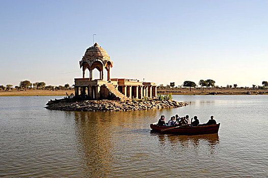 亭子,划艇,人造,湖,斋沙默尔,拉贾斯坦邦,北印度,印度,南亚,亚洲