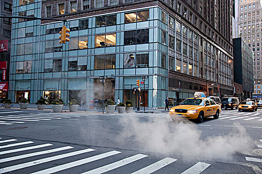 黄色出租车,街景,曼哈顿,纽约,美国