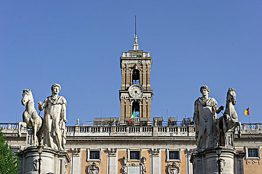骑士雕像,双子座,宫殿,后面,首都,罗马,拉齐奥,意大利,欧洲