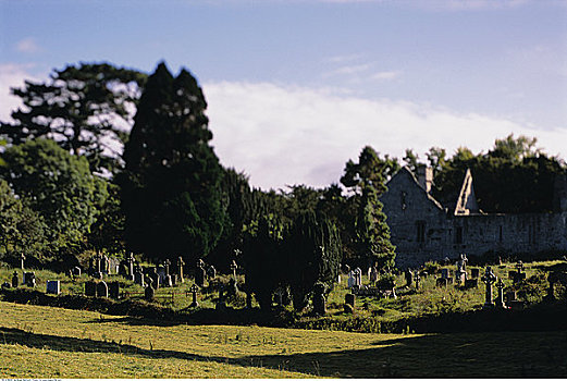 墓地,教堂,基拉尼国家公园,爱尔兰