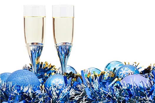 两个,玻璃杯,汽酒,蓝色,圣诞节,小玩意
