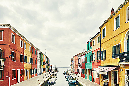 传统,多彩,房子,运河,布拉诺岛,威尼斯,意大利