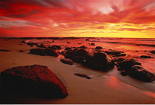石头,日落,玛格丽特河,澳大利亚