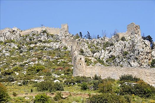 墙壁,遗址,十字军东征,城堡,塞浦路斯北部