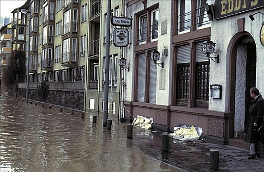 洪水,街道,正面,地窖,窗户,恶劣天气,德国,欧洲