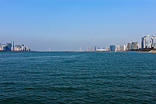 从钱塘江江中看杭州城钱塘江两岸
