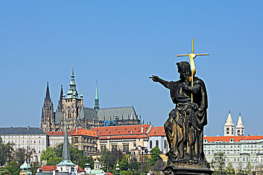 风景,桥,大教堂,世界遗产,布拉格,波希米亚,捷克共和国,欧洲