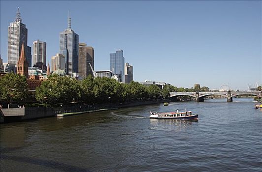 汽船,亚拉河,中央商务区,左边,公主,桥,右边,墨尔本,维多利亚,澳大利亚
