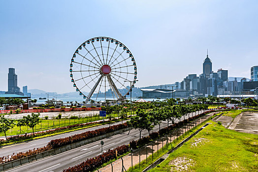 中国香港中环摩天轮和cbd建筑群