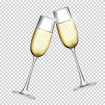两个,玻璃杯,香槟,隔绝,透明,背景,矢量,插画