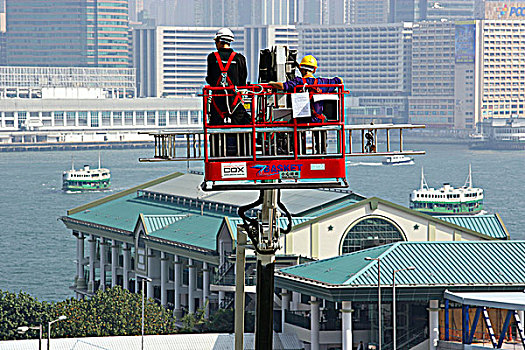 清洁,工作,上升,背景,中心,码头,香港