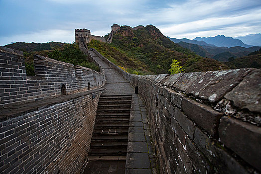 城墙,古城墙,天空,森林,树木,云,蜿蜒,群山,山脉,台阶,阶梯,云霞,霞光