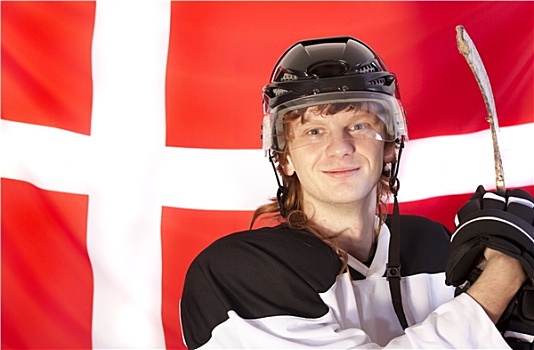 冰球手,上方,丹麦,旗帜