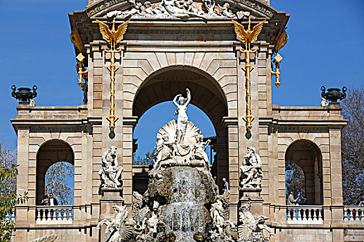 层叠,喷泉,城堡公园,巴塞罗那,加泰罗尼亚,西班牙,欧洲