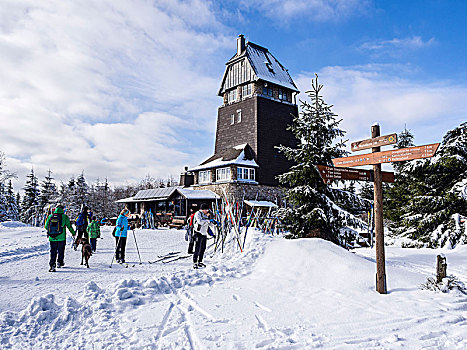 餐馆,远足,休息,冬季风景,越野滑雪,哈尔茨山,山脉,下萨克森,德国