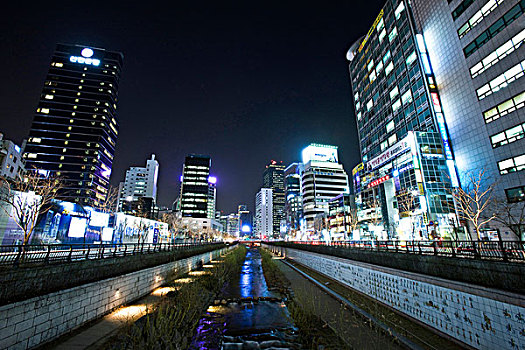 夜景,清溪川,首爾,韓國