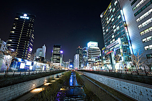 夜景,清溪川,首尔,韩国