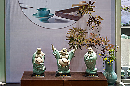 重庆茶博会上展示的弥勒佛像