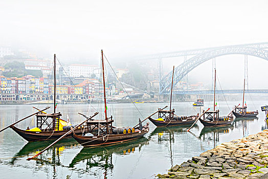 港口,葡萄酒,驳船,河,看,地区,桥,波尔图,葡萄牙