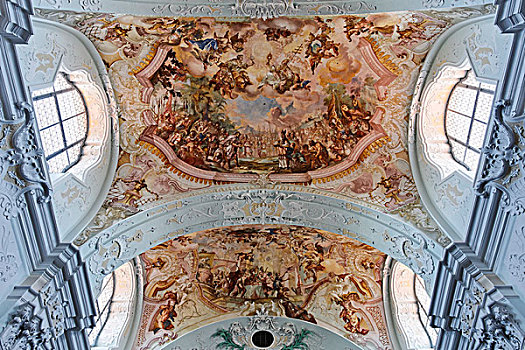 天花板,壁画,沃尔夫冈,安德里亚,教区教堂,坏,大厅,地区,上奥地利州,奥地利