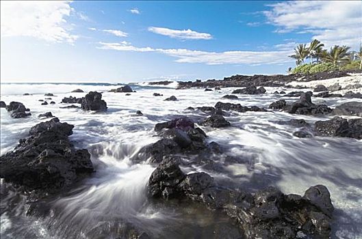 夏威夷,夏威夷大岛,海滩,模糊,水,倒出,火山岩,石头