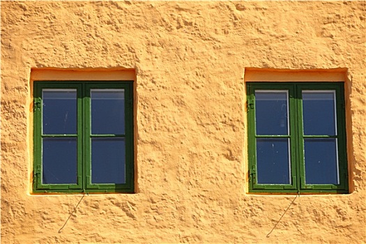 绿色,窗户,橙色,墙壁
