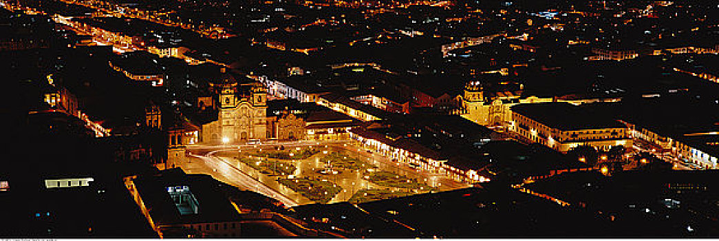 俯视,城市,夜晚,秘鲁