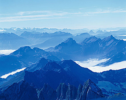 瑞士,阿彭策尔,山景,顶峰,云,序列,欧洲,阿尔卑斯山,山,风景,连绵,宽,远景,高度,全景,山峰全景