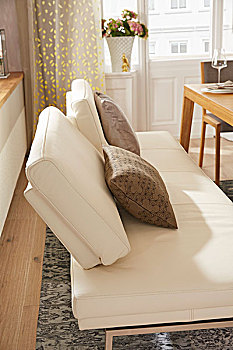 现代,白色,皮革,长椅,可调节,靠背,餐桌