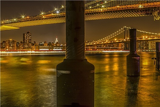 夜晚,纽约,布鲁克林大桥