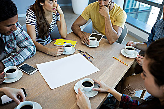 商业创意,团队,会议室,上方,咖啡,办公室