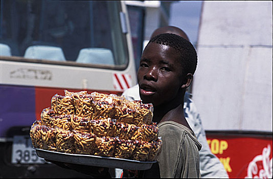 小贩,销售,食物,街道,坦桑尼亚,非洲,一月,2003年