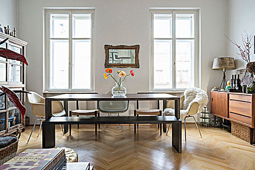 木桌子,多样,椅子,展柜,餐具柜,时期,公寓