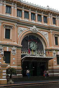 越南,西贡,胡志明市,中央邮局,法国,殖民风格