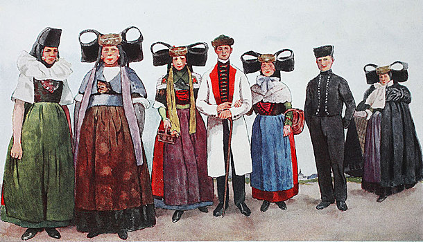 人,传统服装,时尚,衣服,德国,服饰,圆,19世纪,插画,欧洲