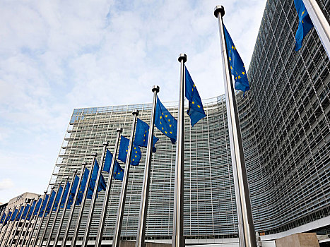 欧洲,旗帜,正面,建筑,总部,布鲁塞尔,比利时