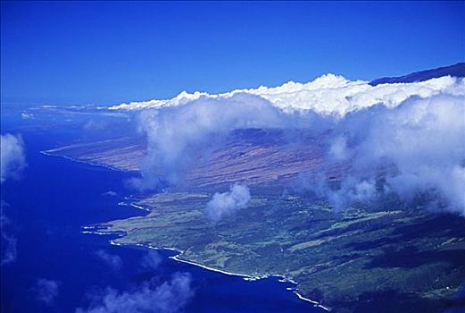 夏威夷,毛伊岛,俯视,海岸线,云,蓝天
