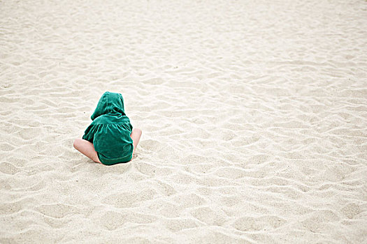 幼儿,坐,沙子