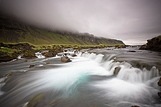 水,层叠,上方,石头,河,阴天,冰岛
