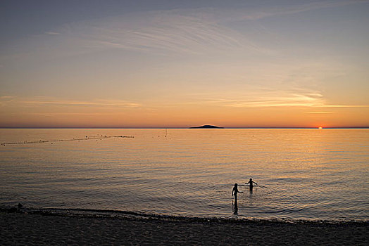 海滩,日落,岛屿,厄兰德,南方,瑞典